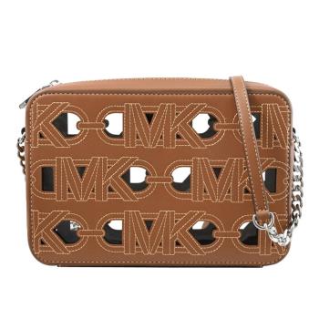 MICHAEL KORS JET SET MK車線穿孔造型拉鍊斜背方包.咖