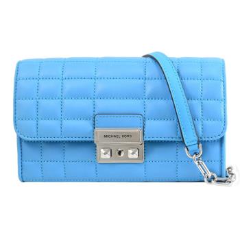 MICHAEL KORS TRIBECA 絎縫皮革翻蓋WOC斜背鍊包/晚宴包.水藍