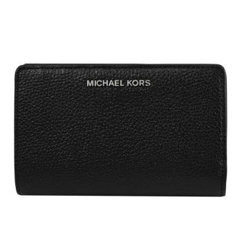MICHAEL KORS EMPIRE 經典浮雕LOGO荔枝皮革零錢中夾.黑