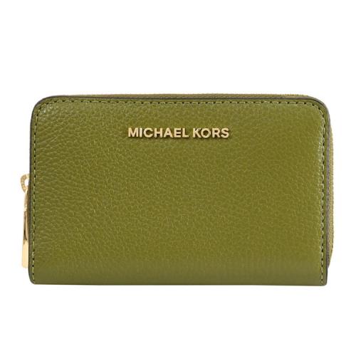 MICHAEL KORS JET SET 荔枝皮革ㄇ字拉鍊卡片零錢包.橄欖綠