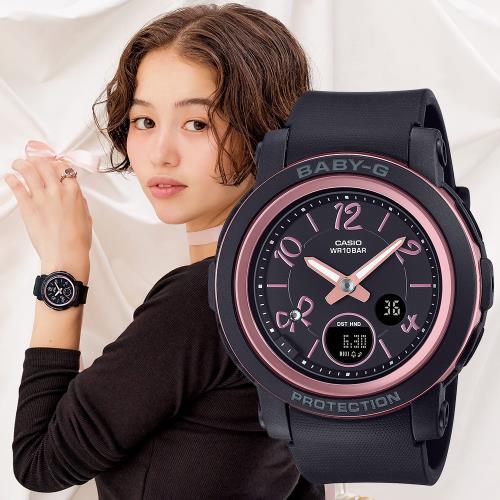 CASIO BABY-G 水晶緞帶雙顯計時錶/黑色/BGA-290RA-1A