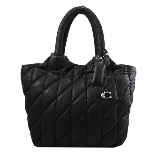 COACH CP152 IRIS 質感絎縫尼龍手提肩背大容量托特包.黑