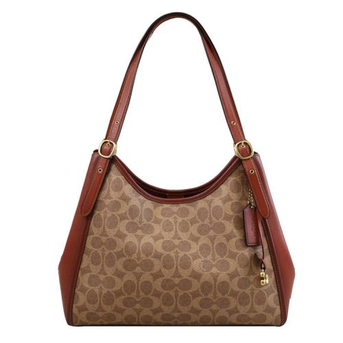 COACH C4825 LORI 經典印花LOGO皮革三層肩背包.駝/磚紅