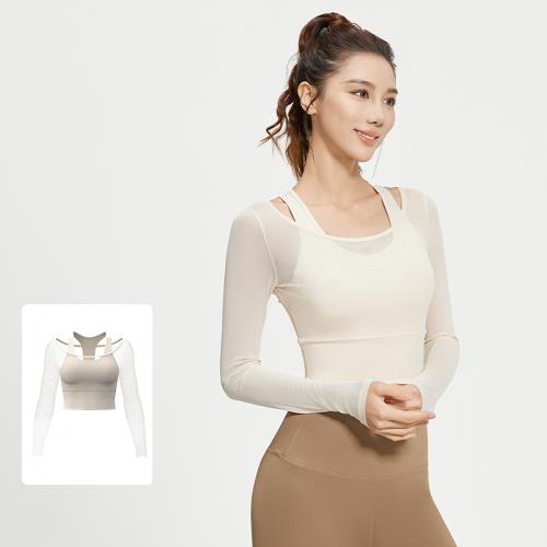 任-【ALLK 歐楷】促銷 胸墊假兩件韻律瑜珈服上衣 3色(尺寸L-2XL/中大尺碼/運動/健身)