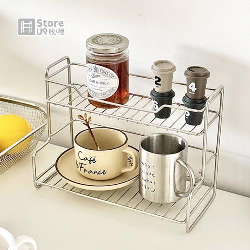 【Store up 收藏】不鏽鋼製 雙層式 簡約瓶罐收納置物架(AD472)