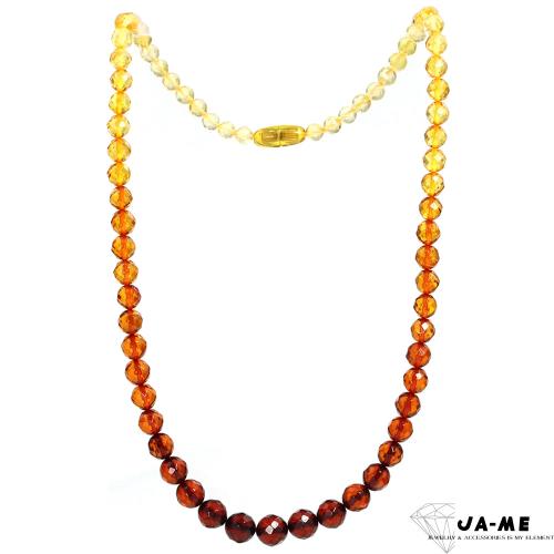 【JA-ME】天然琥珀高淨體鑽石切面彩虹琥珀項鍊5-9mm 14克