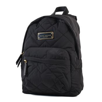 MARC JACOBS 鐵牌LOGO菱格縫線拉鍊後揹包-黑色/小