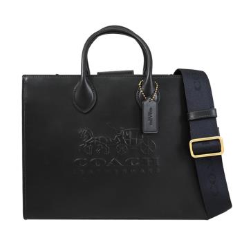 COACH CR684 ACE TOTE 浮雕馬車LOGO全皮革大手提兩用包.黑