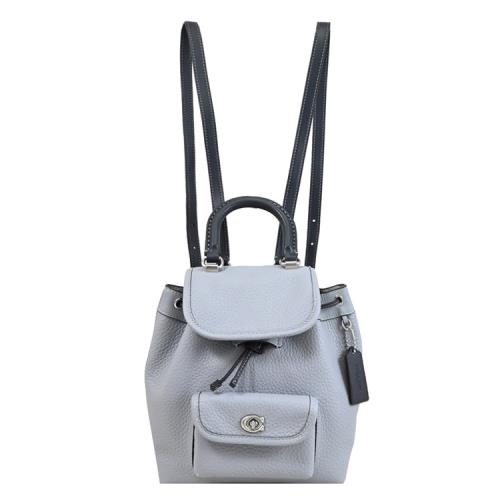 COACH CH588 RIYA 撞色荔枝皮革轉釦造型迷你後背包.灰藍