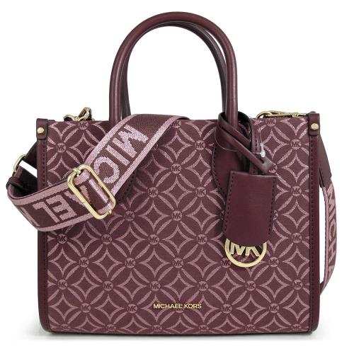 MICHAEL KORS MIRELLA緹花金絲LOGO小托特兩用包 (酒紅色)