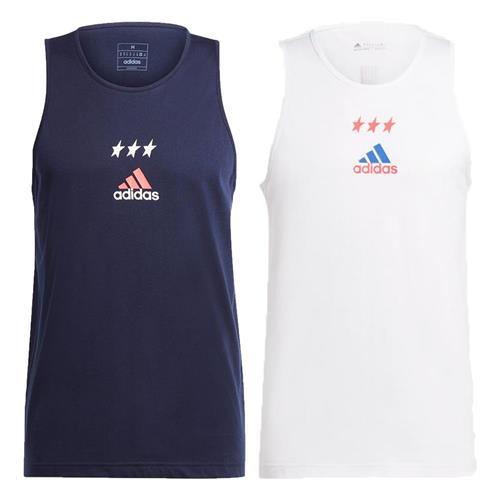 【下殺】Adidas 無袖背心 男裝 修身 純棉 藍/白【運動世界】IN6478/IR5827