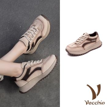 【VECCHIO】真皮擦色運動休閒鞋/真皮頭層牛皮磨砂復古擦色運動風休閒鞋 女鞋 米