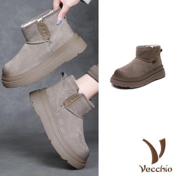 【VECCHIO】磨砂牛皮厚絨厚底雪靴/真皮磨砂牛皮保暖厚絨經典厚底雪靴 女鞋 灰