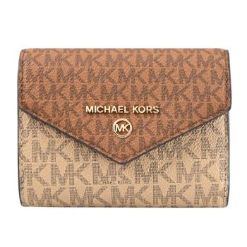 MICHAEL KORS Jet Set Charm 浮雕LOGO撞色印花三折零錢短夾.駝咖