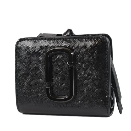 MARC JACOBS 專櫃款 雙J LOGO十字紋防刮釦式短夾-黑色