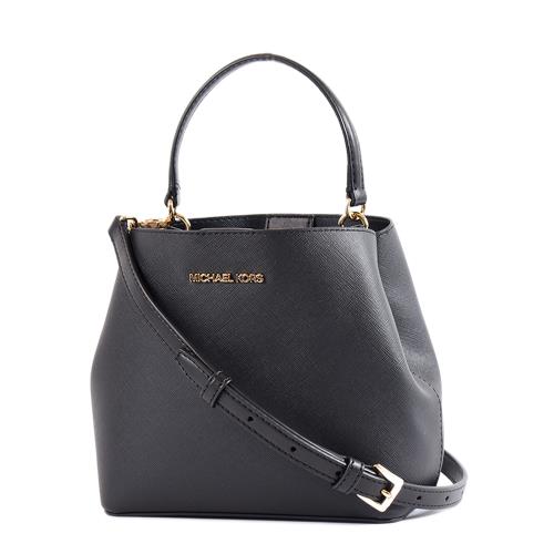 MICHAEL KORS PRATT 防刮十字紋雙釦置物手提/斜背二用包-黑色/小