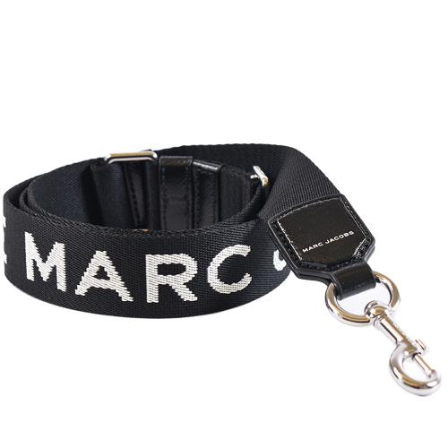MARC JACOBS 白字品牌帆布窄版背帶-黑色/銀釦