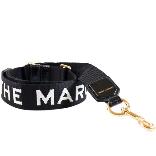 MARC JACOBS 白字品牌帆布窄版背帶-黑色/金釦