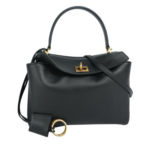 BALENCIAGA 爆款Rodeo 金釦平滑小牛皮迷你手提/斜背二用包(黑色)