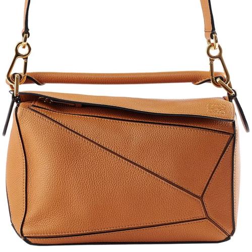 LOEWE 柔軟粒面小牛皮小號 SMALL Puzzle 手提包(焦糖色)