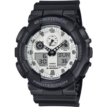 CASIO G-SHOCK 黑白對比防磁雙顯計時錶/GA-100WD-1A