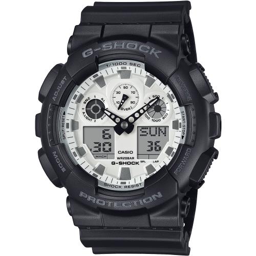 CASIO G-SHOCK 黑白對比防磁雙顯計時錶/GA-100WD-1A
