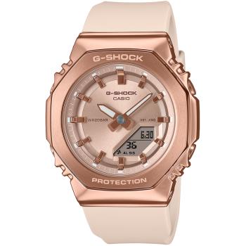 CASIO G-SHOCK 金屬時尚八角造型計時錶/粉紅金X米/GM-S2110PG-4A