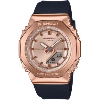 CASIO G-SHOCK 金屬時尚八角造型計時錶/粉紅金X黑/GM-S2110PG-1A4