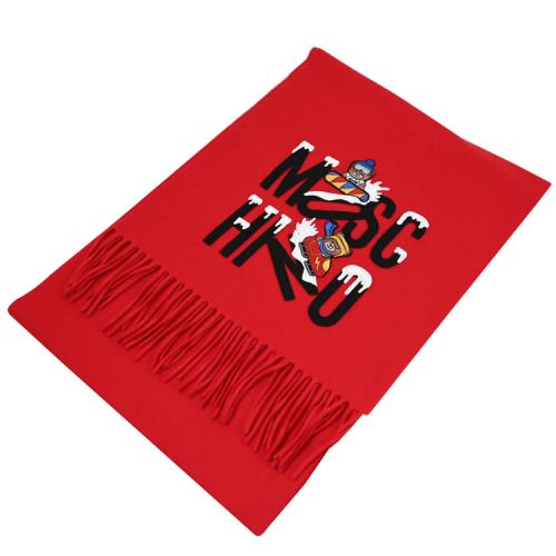 MOSCHINO 50202 M5643 滑雪小熊LOGO羊毛流蘇長圍巾/披肩.紅