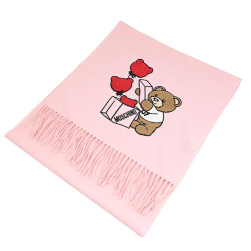 MOSCHINO 30766 M2991 小熊氣球禮物流蘇羊毛長圍巾/披肩.粉