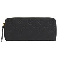 Louis Vuitton LV M60171 Clemence 經典牛皮壓花ㄇ字拉鍊長夾.黑