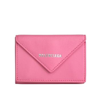 二手商品9.5成新 BALENCIAGA Papier 小牛皮迷你三折短夾(粉色)