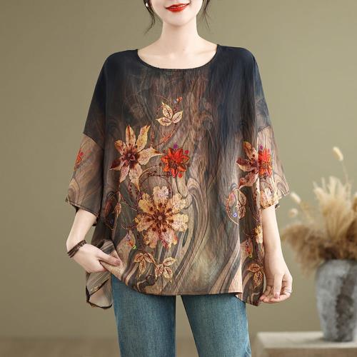  AKARA 天津柳青棉麻滿版多彩蝙蝠袖上衣(春夏 涼感 棉麻 寬版均碼 中大尺碼)