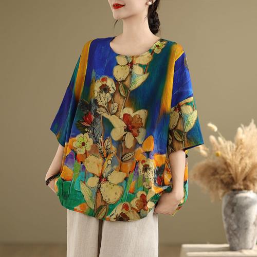  AKARA 出水芙蓉棉麻滿版多彩蝙蝠袖上衣(春夏 涼感 棉麻 寬版均碼 中大尺碼)