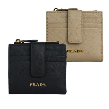 PRADA 金字浮雕Logo 防刮牛皮卡片短夾(任選) 1ML047 QWA