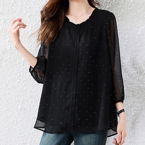 麗質達人 - 5275黑色八分袖上衣-LY