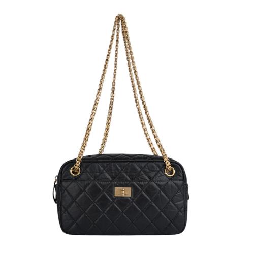 展示商品_CHANEL 金釦小牛皮 2.55 相機肩背/斜背二用包(黑色)