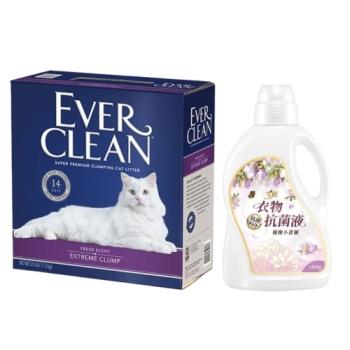 EverClean 藍鑽 強效無味低敏結塊貓砂25lb(美規)+東風衣物抗菌液1400g/瓶-優雅小蒼蘭