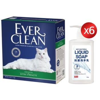 EverClean 藍鑽 強效無味低敏結塊貓砂25lb(美規)+東森耐斯溫和草本抗菌洗手乳(新版)250gx6瓶