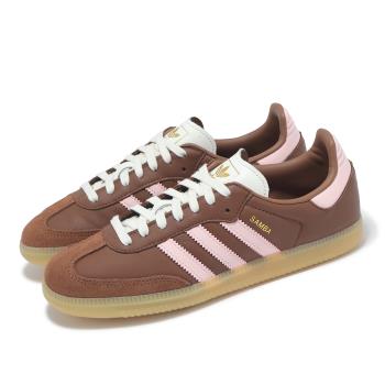 adidas 休閒鞋 Samba OG W 女鞋 棕 粉 皮革 麂皮 復古 膠底 德訓鞋 愛迪達 JS4092