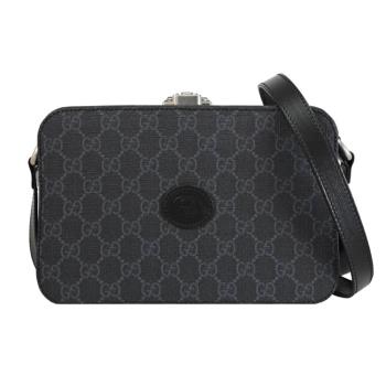 GUCCI 724717 Interlocking GG LOGO箱型硬殼斜揹包.黑灰