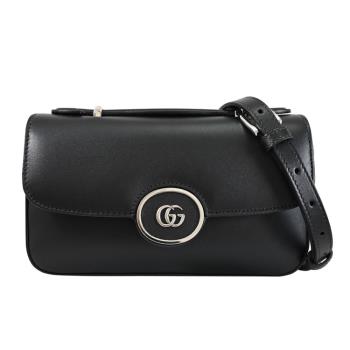 GUCCI 739722 Petite GG 金屬LOGO壓扣翻蓋小斜揹包.黑