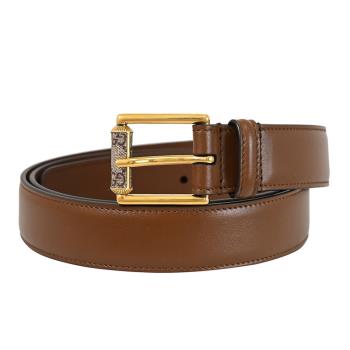 GUCCI 731775 質感素色皮革E字印花穿扣式皮帶.咖色