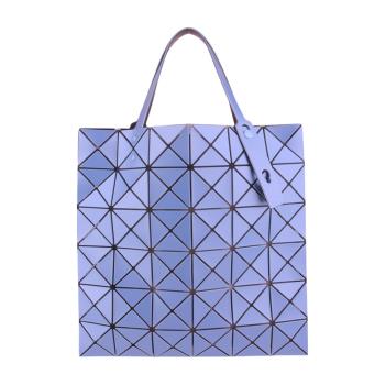 ISSEY MIYAKE 三宅一生-BAOBAO 雙色幾何方格6x6手提包(銀藍x孔雀綠)亮面