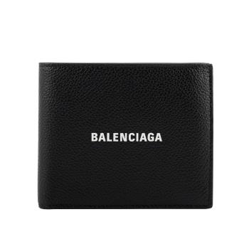 BALENCIAGA 經典LOGO牛皮8卡對開短夾(黑)