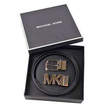 MICHAEL KORS 男款 銀字MK緹花LOGO防刮雙面用皮帶禮盒-咖啡色
