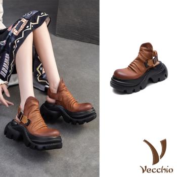 【VECCHIO】全真皮褶皺厚底包頭涼鞋/全真皮頭層牛皮復古褶皺時尚厚底包頭涼鞋 女鞋 棕