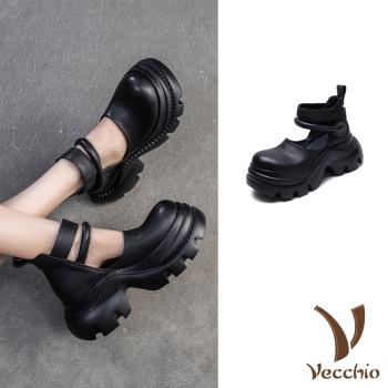 【VECCHIO】全真皮雙繫帶厚底涼鞋/全真皮頭層牛皮復古雙繫帶設計厚底涼鞋 女鞋 黑