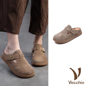 【VECCHIO】真皮厚底包頭拖鞋/真皮頭層牛皮復古森林系厚底包頭拖鞋 女鞋 灰