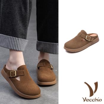 【VECCHIO】真皮厚底包頭拖鞋/真皮頭層牛皮復古森林系厚底包頭拖鞋 女鞋 卡其